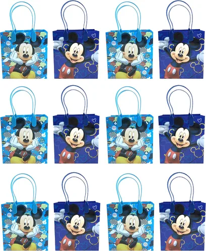 Disney Mickey Mouse, Pequeñas bolsas de regalo reutilizables con golosinas para recuerdo de fiestas 12 unidades (12 Bolsas)