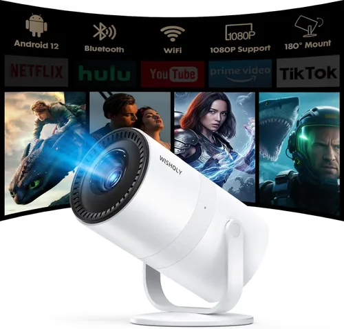 Miniatura 10 de WISHOLY Mini proyector con WiFi y Bluetooth, proyector de películas portátil con rotación de 180°, compatible con 1080P HD, corrección vertical