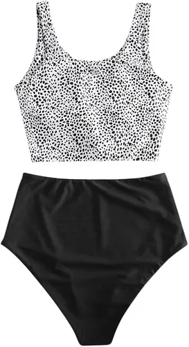 Miniatura 3 de ZAFUL - Traje de baño estilo bikini de dos piezas con cuello redondo y tiro alto para mujer