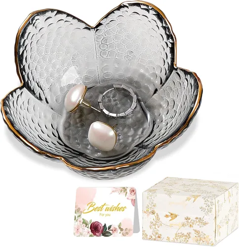 Miniatura 16 de Regalos para mujeres, plato para baratijas con flores, plato para joyería de vidrio rosa, soporte para anillos, bandeja de joyería, decoración