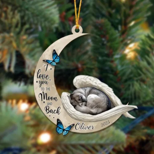 Miniatura 156 de Adorno colgante personalizado de ángel durmiendo en la luna, perro sabueso afgano, nombre personalizado, acrílico impreso en 2D plano – cumpleaños
