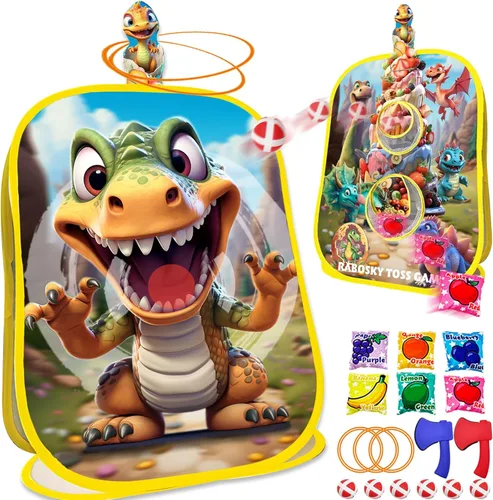 Miniatura 7 de RaboSky Juego de lanzamiento de bolsas de puf de animales de granja 3 en 1, juego de hachas y bolas adhesivas para niños de 2, 3, 4, 5 años, Granja