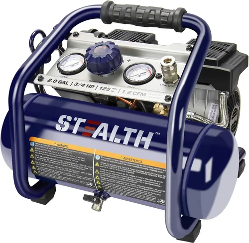 Stealth Compresor de aire de 2 galones, compresor de 3/4 HP sin aceite, compresor de aire eléctrico ultra silencioso de menos de 60dB, presión