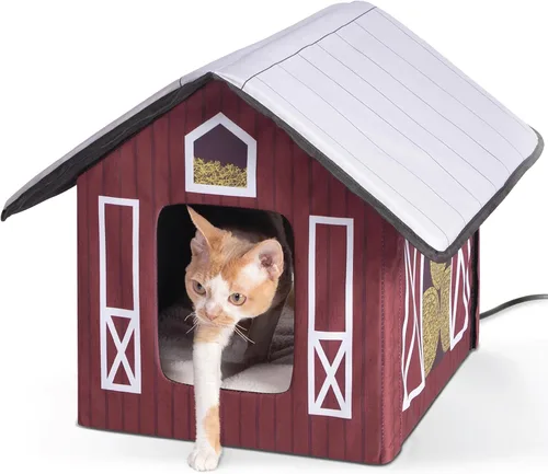 Miniatura 12 de K&H Pet Products - Refugio para gatos con calefacción al aire libre, 18 x 22 x 17 pulgadas, verde oliva verde oliva/ verde oliva (Olive/olive)