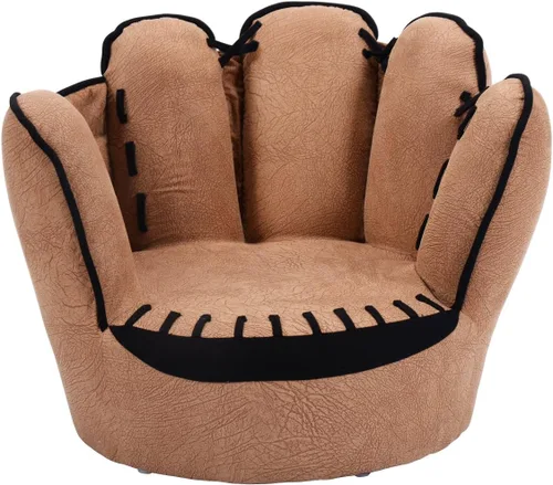 Costzon Sofá para niños con estructura de madera maciza y diseño de guante de béisbol, sillón para niños para sala de juegos, guardería, jardín de