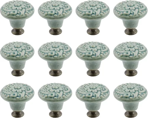 Miniatura 12 de Geesatis 4 pomos de cerámica para gabinetes de cocina, pomos redondos vintage de un solo agujero para cajones y armarios, con tornillos de montaje