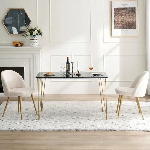 Miniatura 4 de ivinta Mesa de comedor para 4-6, moderna mesa de comedor de mármol con patas doradas, mesa de comedor rectangular de 47 pulgadas para espacios Negro