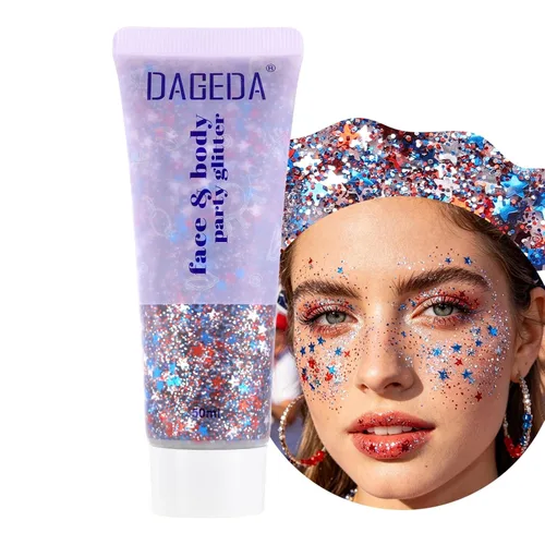 Miniatura 32 de DAGEDA Gel de purpurina corporal, lentejuelas de gel corporal con purpurina para la cara, sombra de ojos líquida, purpurina gruesa para cara, Sirena