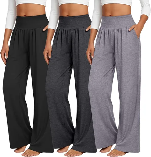 Miniatura 38 de Neer - Conjunto de 3 pantalones de yoga de pierna ancha para mujer - Pantalones deportivos cómodos, holgados, de cintura alta y casuales