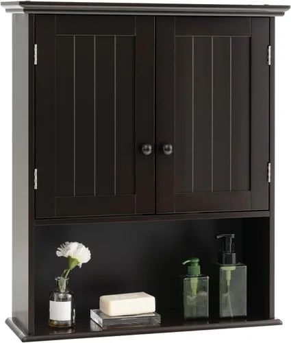Miniatura 11 de Giantex Gabinetes de medicina, armario de baño montado en la pared con estante ajustable, 2 puertas, armario de almacenamiento de baño sobre