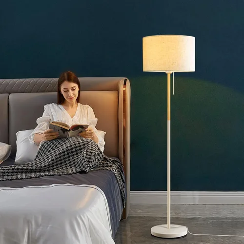 Miniatura 8 de Lámpara de pie para dormitorio, lámparas de pie de granja para sala de estar, lámpara de poste de mediados de siglo, pantalla de lámpara de lino