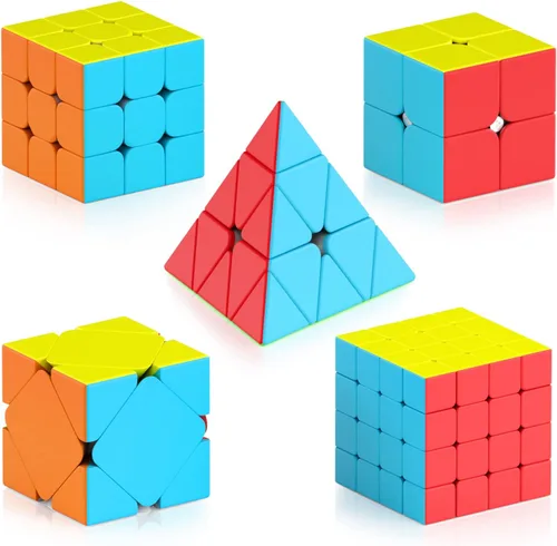 Vdealen Juego de cubos de velocidad, paquete de cubos mágicos, paquete de 2 x 2, 3 x 3, 4 x 4, pirámide skewb, paquete de cubos de rompecabezas sin