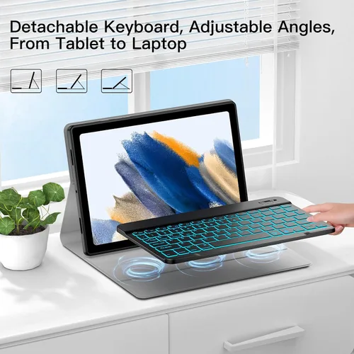 Miniatura 3 de JUQITECH Funda con teclado retroiluminado para Samsung Galaxy Tab A8 10.5 2022, funda suave inteligente con teclado inalámbrico desmontable