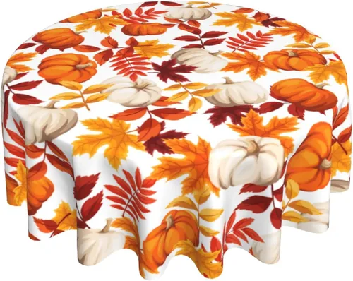 Miniatura 8 de Thanksgiving Tablecloth Square 52x52 Inch Fall Harvest Autumn Pumpkin Fallen Leaves Maple Leaf Print Decorative Table Cloth Holiday Decorations