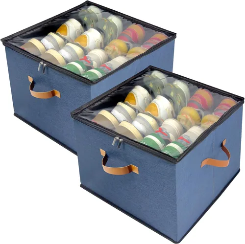 Miniatura 12 de Caja organizadora de zapatos, paquete de 2, organizador de almacenamiento de zapatos con cubierta transparente, divisores ajustables para 16-32