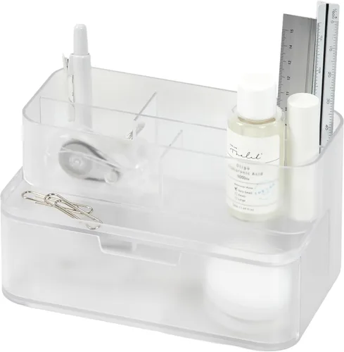 Miniatura 9 de BLUE GINKGO Organizador de escritorio portátil, compacto, 3 compartimentos, almacenamiento de medio cajón, soporte para bolígrafos, organizador