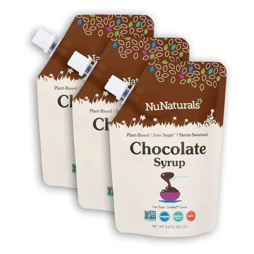 NuNaturals Jarabe de stevia, edulcorante sin azúcar, sustituto del azúcar a base de plantas, cero calorías, chocolate, 6.6 onzas (paquete de 3)