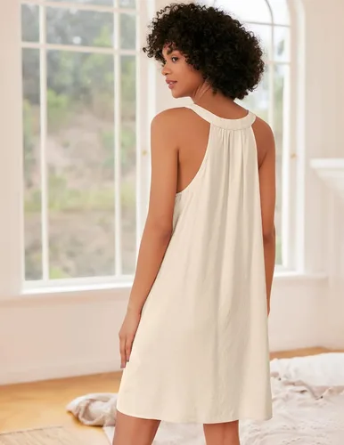 Miniatura 2 de Ekouaer Camisón para mujer, sin mangas, con espalda cruzada, plisado, cuello en V, vestido de noche