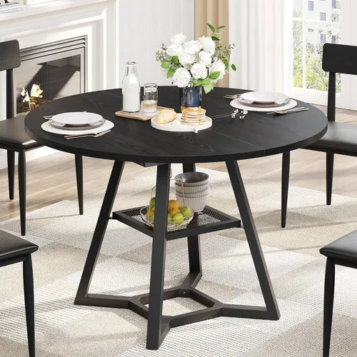 Miniatura 8 de knoworld Mesa de comedor redonda de 43 pulgadas para 4, mesas de cocina, mesa de comedor circular con marco de metal de pedestal, mesas de cocina
