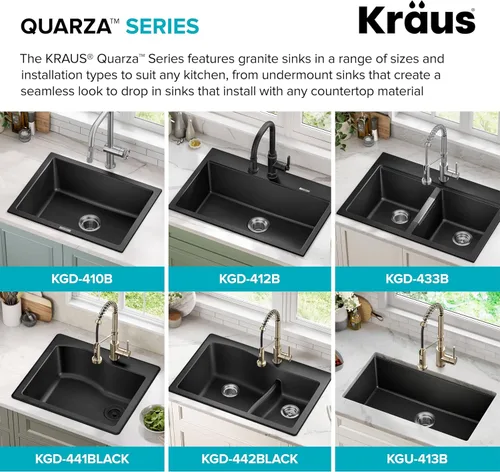 Miniatura 14 de Kraus Quarza Fregadero de cocina Cuencos de 33 pulgadas 60/40 Granito gris Modelo KGD-442