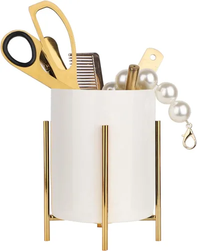 Miniatura 3 de Planet Pencil Cup Sturdy Metal Frame with White Ceramic Pen Holder For Desks and kitchen Appliance Holders