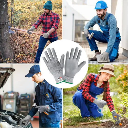 Miniatura 3 de Guantes de trabajo resistentes a cortes de ZWZX, Nivel de corte A5, guantes recubiertos de poliuretano, manos antideslizantes, 2 pares