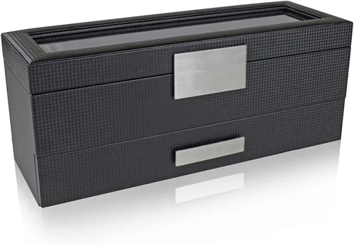 Miniatura 4 de Caja de reloj con cajón de Valet para hombre - organizador de exhibición de la caja de reloj de lujo de 6 ranuras, diseño de fibra de carbón