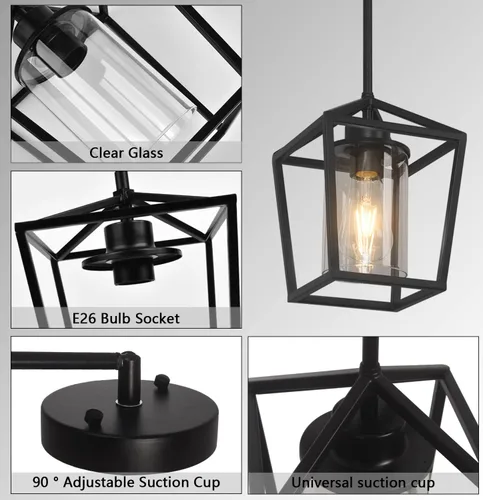 Miniatura 7 de Luces colgantes negras para isla de cocina, lámparas de 1 luz, iluminación de isla de granja, lámpara colgante de linterna para pasillo, vestíbulo