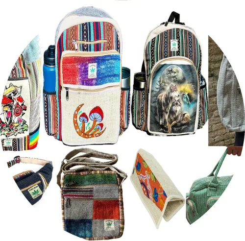 Miniatura 4 de Mochila hecha a mano de algodón de cáñamo del Himalaya de diseño único de 17 pulgadas grande Hippie, Festival, Senderismo y Tablet Laptop Mochila