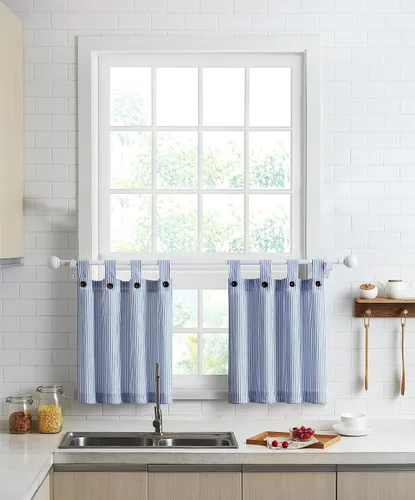 Miniatura 31 de Cortinas de nivel de algodón July Joy de 24 pulgadas de largo, cortinas de cocina de estilo rústico, bolsillo para barra para ventana pequeña