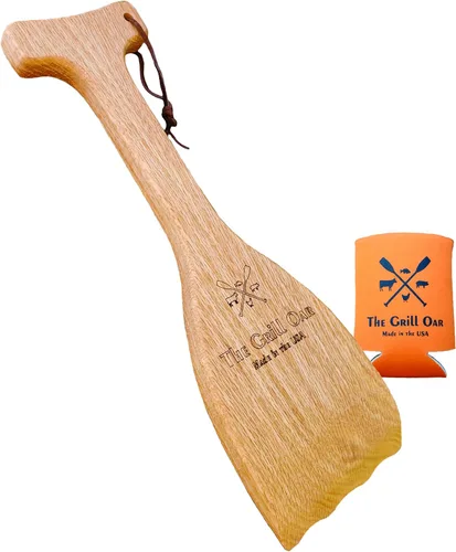 The Grill Oar - Raspador y limpiador de madera para parrilla, fabricado en los Estados Unidos, madera de roble rojo premium, limpia la parte