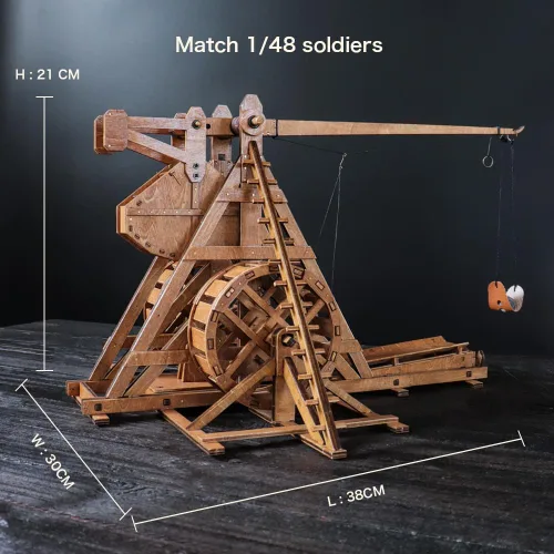 Miniatura 6 de Mini contrapeso Trebuchet con ruedas Europa Medieval Siege Carro Catapulta Armas DIY 3D Rompecabezas de madera Kits de modelos mecánicos Proyectos