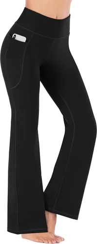 Heathyoga - Pantalones deportivos rectos para mujer, con bolsillos, cintura alta, para yoga, entrenamiento, trabajo o de vestir.
