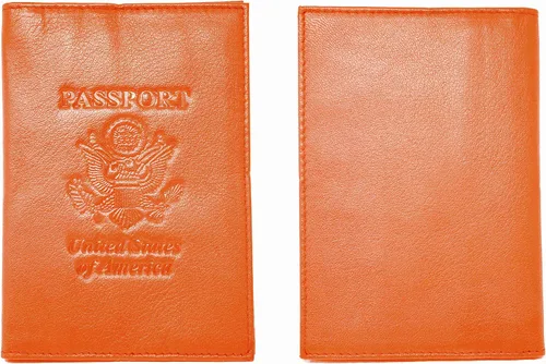 Miniatura 2 de Funda para pasaporte de piel de vaca genuina y cartera para hombres y mujeres, Naranja (con RFID), Cartera Rfid