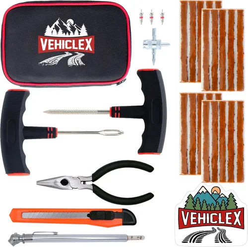 Miniatura 8 de Kit de reparación de neumáticos Vehiclex para tapones y parches con herramientas con mango de aluminio - Kit de emergencia con alicates en bolsa
