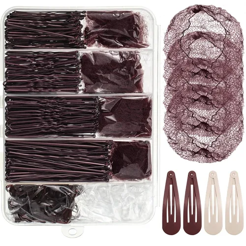 Kit de 368 piezas de accesorios para el cabello de baile, pasadores de pelo marrones para mujeres, bandas de goma, pinzas para el cabello, redes