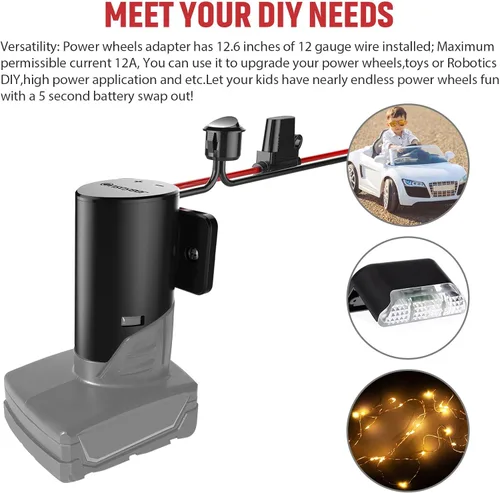 Miniatura 2 de Adaptador de rueda eléctrica con fusible e interruptor, adaptador de batería seguro para batería de litio Milwaukee M12 de 12 V, con cable