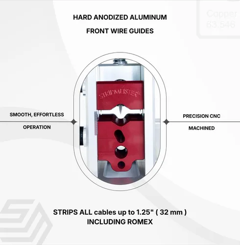 Miniatura 6 de StripMeister Máquina peladora automática eléctrica E500 Pro, pelacables de cobre de hasta 1.25 pulgadas de diámetro, alimentadores ultra agarre