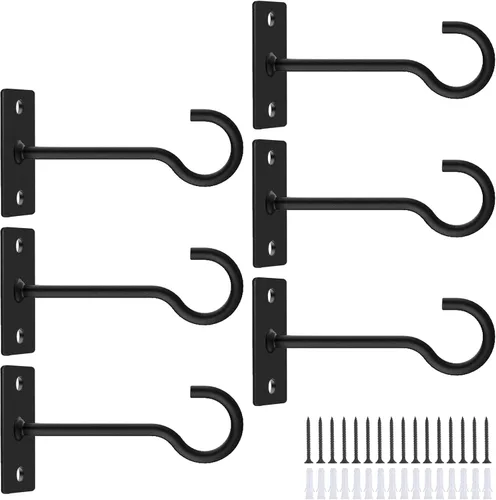 Miniatura 25 de Ganchos para plantas, paquete de 2 soportes de metal para colgar plantas de 6 pulgadas, gancho decorativo para comederos de pájaros, macetas, Negro
