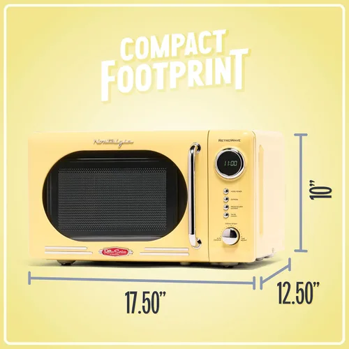 Miniatura 5 de Nostalgia NRMO7YW6A - Horno microondas compacto retro para encimera, 0.7 pies cúbicos, 700 vatios con pantalla digital LED, bloqueo para niños