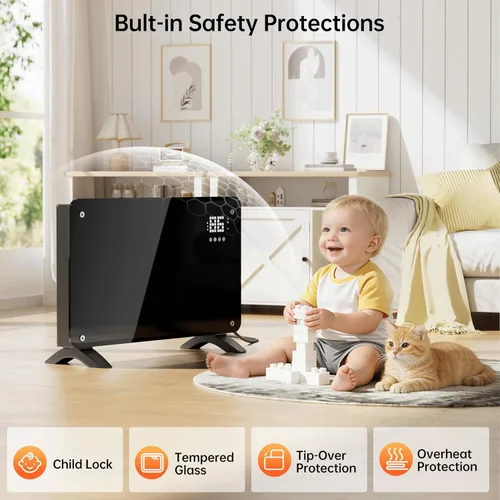 Miniatura 4 de SUNDATE Calentador de convección con control Wifi, calentador de espacio interior, calefacción eléctrica de 1500 W con control remoto, pantalla