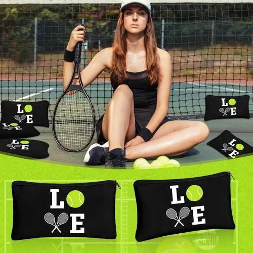 Miniatura 5 de Moukeren 12 piezas de bolsa de maquillaje de tenis, bolsa de cosméticos portátil de viaje, accesorios de aseo con cremalleras, regalos de tenis