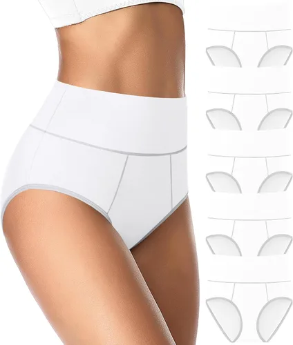 Miniatura 9 de ASIMOON Ropa interior de cintura alta con control de abdomen para mujer, de algodón, talla grande, cobertura completa, bragas para mujer