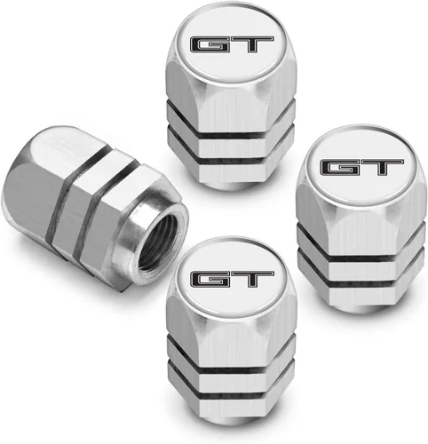 Miniatura 5 de iPick Image Para Ford Mustang GT en blanco sobre negro forma hexagonal tapas de vástago de válvula de neumático de aluminio