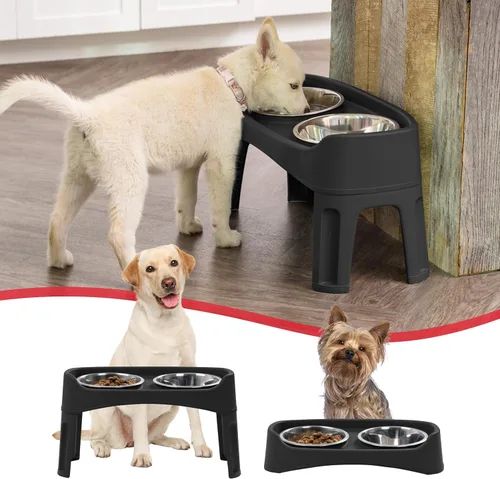 Miniatura 5 de IRIS USA Cuencos elevados para perros, soporte ajustable, estación de alimentación elevada con 2 cuencos de acero inoxidable de 64 onzas, protector