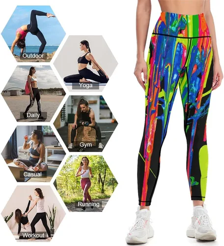 Miniatura 3 de Rainbow Watercolor Workout Leggings for Women High Waisted Tummy Control Yoga Pants