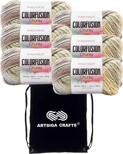 Miniatura 8 de Premier Yarns Colorfusion Chunky Autumn Sky 1174-02 - Hilo acrílico grueso y voluminoso #5 (6 madejas, el mismo lote de tinte) para ganchillo