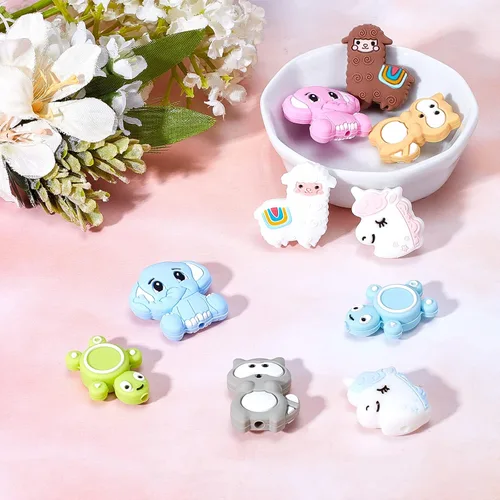 Miniatura 4 de SUNNYCLUE 1 caja de 10 cuentas de silicona con formas de animales, tortuga, cuentas sueltas de silicona para hacer joyas, llavero de oveja, cordón