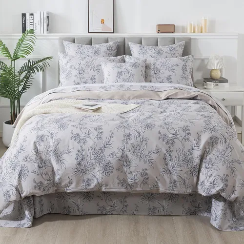 Miniatura 12 de FADFAY Juego de funda de edredón con estampado floral de roseta, juego de ropa de cama de encaje con volantes para niñas, 3 piezas, tamaño individual