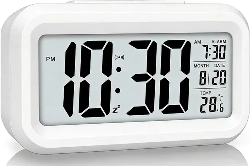 Miniatura 8 de Lesipee Reloj despertador digital, reloj para dormitorio, reloj de escritorio, funciona con pilas, reloj digital con luz nocturna inteligente, Negro